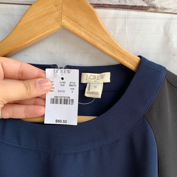 NWT J. Crew Navy Blue Black Colorblock Short Sleeve Crepe Top B9470 - Picture 4 of 8